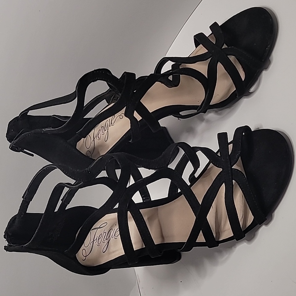 Black strapping open toed heel sandal